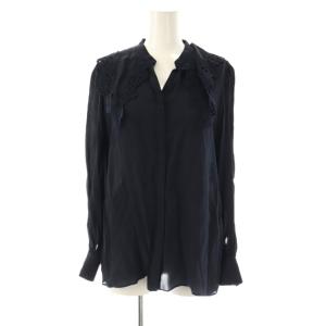 シルク混 ビッグカラーブラウス シャツ 38 ネイビー /ES OS