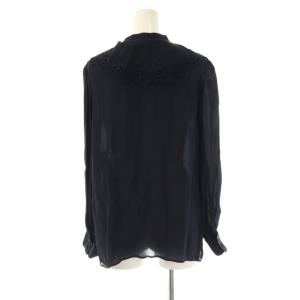 ANAYI シルク混 ビッグカラーブラウス シャツ 38 ネイビー /ES OS