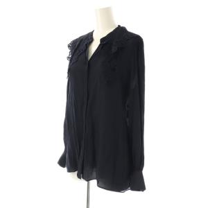 ANAYI シルク混 ビッグカラーブラウス シャツ 38 ネイビー /ES OS