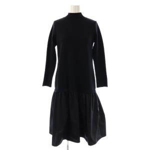 ウールタフタドッキングニットワンピース 長袖 ひざ丈 36 ネイビー /DO OS