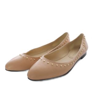 FABIO RUSCONI パンプス フラット ラウンドトゥ スタッズ レザー 35.5 ベージュ /YO3