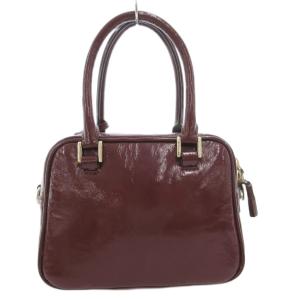 ANYA HINDMARCH カーカー ミニハンドバッグ 肩掛け ロゴ ボルドー ワインレッド エナメル ゴールドカラー /GV