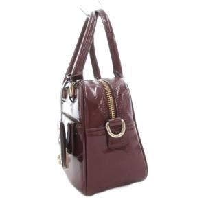 ANYA HINDMARCH カーカー ミニハンドバッグ 肩掛け ロゴ ボルドー ワインレッド エナメル ゴールドカラー /GV