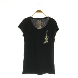 ギターガール 半袖Tシャツ チュニック カットソー Uネック プリント F ブラック /MY OS