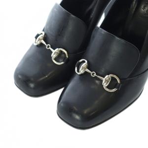 GUCCI ビットエナメルヒールパンプス チャンキーヒール スクエアトゥ レザー 35.5 22.5cm 黒 ブラック