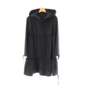 ギャザーフーデッドコート ロング 薄手 36 ネイビー ブラック /DO OS