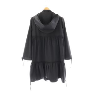 René ギャザーフーデッドコート ロング 薄手 36 ネイビー ブラック /DO OS