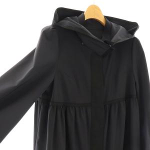 René ギャザーフーデッドコート ロング 薄手 36 ネイビー ブラック /DO OS