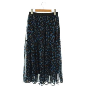 ANAYI 23AW モザイクレオパードティアード スカート ロング 38 ブラック ブルー /HK OS