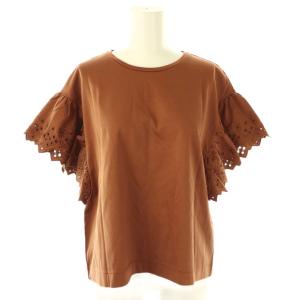 エンブロイダリー袖フリルプルオーバー カットソー 刺繍 38 茶 /CX OS