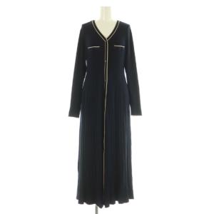 24AW バイカラーデザインニット ワンピース ロング Vネック リブ 4 ネイビー /MY OS