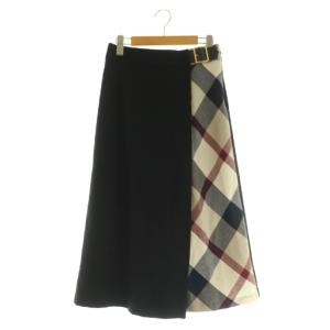 ウール チェック ワイドパンツ ラップスカート風 38 ブラック /MY OS