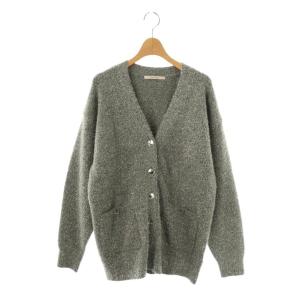 ミドル丈華やかニットカーディガン Vネック F グレー /AT OS