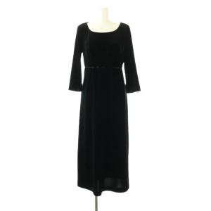 ベロア ワンピース ミモレ ロング 七分袖 L 黒 ブラック /AT OS