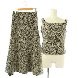 リーフ柄刺繍 セットアップ 上下 ブラウス スカート M 黒 ブラック アイボリー /AT OS