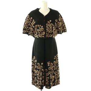 ウール 総柄 セットアップ 上下 ジャケット ワンピース 刺繍 M 黒 ブラック /AT OS