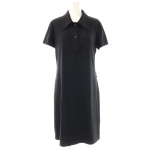 ジーンズ ナイロン襟付きワンピース 膝丈 半袖 I44 ブラック /HK OS