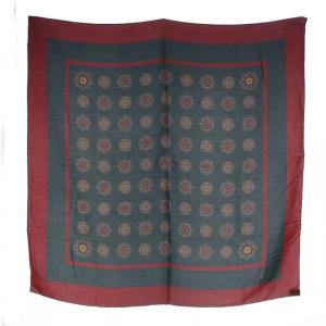 シルク総柄 大判スカーフ ロゴ 赤 レッド 緑 グリーン /SR OH