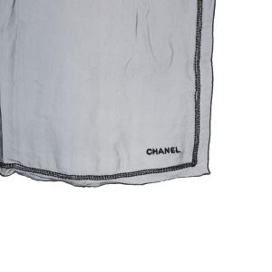CHANEL ビーズ装飾 シルク シフォンスカーフ ロゴ 黒 ブラック /SR OH
