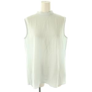 25SS Satin Crepe Stand Collar Top ブラウス ノースリーブ S 水色 /AT