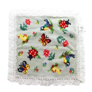 × 近沢レース店 タオルハンカチ ハイジ マルチカラー ブルーグレー 白 ホワイト /SS OS