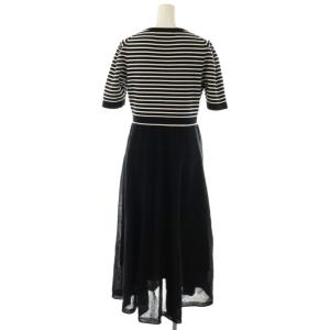 ANAYI 23SS シアーボリューム半袖ニットワンピース 36 ブラック ホワイト /DO OS SH