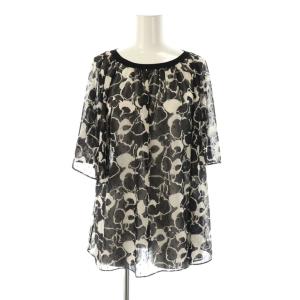 24AW モノトーンフラワープリントボートネックブラウス 38 ブラック オフホワイト /DO OS SH