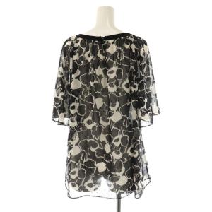 ANAYI 24AW モノトーンフラワープリントボートネックブラウス 38 ブラック オフホワイト /DO OS SH