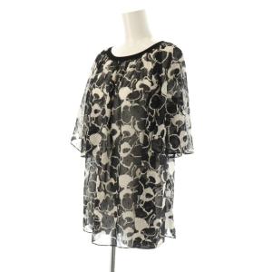 ANAYI 24AW モノトーンフラワープリントボートネックブラウス 38 ブラック オフホワイト /DO OS SH