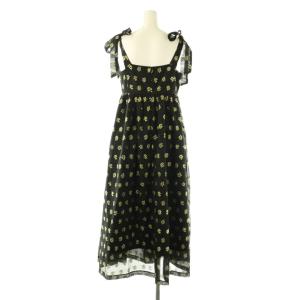 Lily Brown LilyBrown ショルダーリボンワンピース ロング 花柄 F ブラック イエロー /DF OS