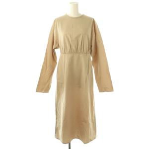 金子綾 タイプライタークルーネックワンピース ミモレ ロング 長袖 F ベージュ /AT OS