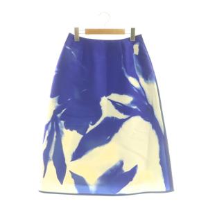 Aラインプリントスカート フレア ミモレ ロング 38 紫 パープル /AT OS