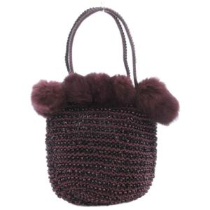 ファー付 ワイヤーハンドバッグ PVC スエード 紫 パープル /GV