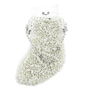 ソックス型 ワイヤーポーチ がま口 リボン チェーン PVC 白 ホワイト /GV AA