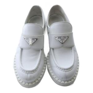 PRADA チョコレート ブラッシュドレザー ローファー 36 ホワイト 1D246M