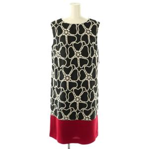 ビッグフラワー刺繍配色ワンピース ひざ丈 ノースリーブ 38 ブラック マルチカラー /DF OS