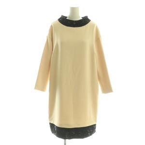 ビジュー ワンピース ミニ 七分袖 38 黒 ブラック アイボリー /AT OS