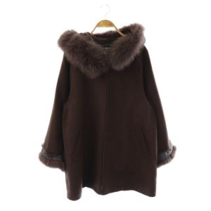 ポンチョ風トリミングコート フォックスファー 36 ブラウン
