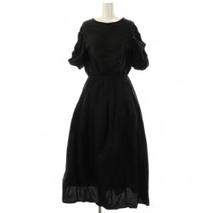 Cotton Dobby Check Shirring Dress ワンピース ロング M ブラック /DF