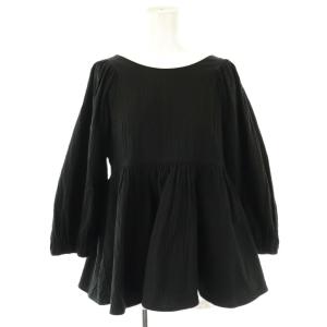 バンピーコットンパフスリーブブラウス 七分袖 ブラック /DF OS
