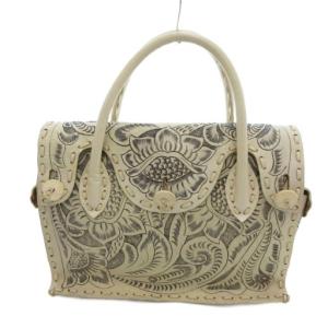 Maestra ハンドバッグ 牛革 草花柄 キナリ /UO