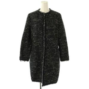 ツイードロングジャケット ノーカラージャケット 38 ネイビー ブラック /DF OS