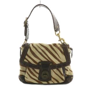 ワンショルダーバッグ がま口ポケット レザー ハラコ ゼブラ柄 ベージュ 茶色 ブラウン 10366 /AS