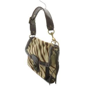 COACH ワンショルダーバッグ がま口ポケット レザー ハラコ ゼブラ柄 ベージュ 茶色 ブラウン 10366 /AS