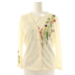 アンサンブルニット 花柄刺繍 ノースリーブカットソー Vネックカーディガン M L アイボリー マルチカラー