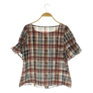 BLUE LABEL CRESTBRIDGE シアークレストブリッジタータンチェックシャツブラウス 五分袖 スクエアネック 38 アオ /MY OS