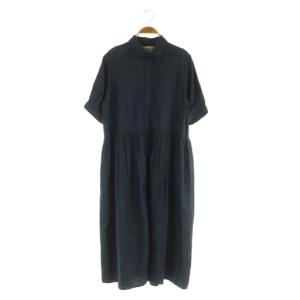 パフスリーブシャツワンピース デニム ロング 半袖 1 ネイビー /MY OS