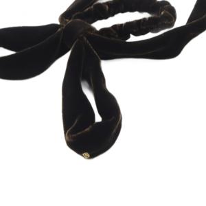 Alexandre De Paris リボン ベロア ヘアゴム ロゴ 茶色 ブラウン /SR