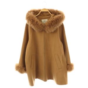 ポンチョ風トリミングコート フォックスファー 36 ブラウン