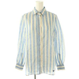 リネンストライプ長袖シャツ 34 ブルー アイボリー /DF OS SH